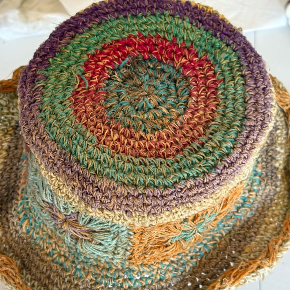 Colorful Hand Made Crochet Colorful Straw Bucket Hat - Picture 6 of 7